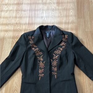 Vintage Laundry By Shelli Segal dark brown Jacket with Brown Embroidery size 10